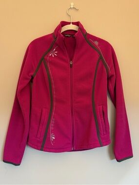Eddie Bauer Raspberry Pink Fleece Zip Jacket with Floral Accents